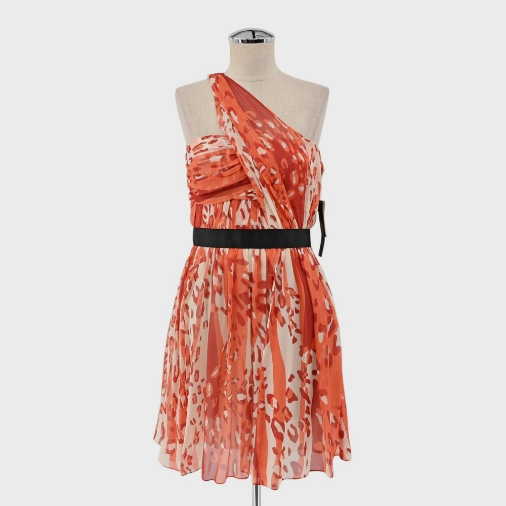 CYNTHIA STEFFE Silk One Shoulder‎ Mini Dress Size 4 Burnt Orange Sultry Exotic